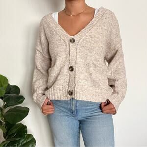 William Rast Oatmeal Knit Cardigan Small Beige 3 Button Minimalist Cabincore